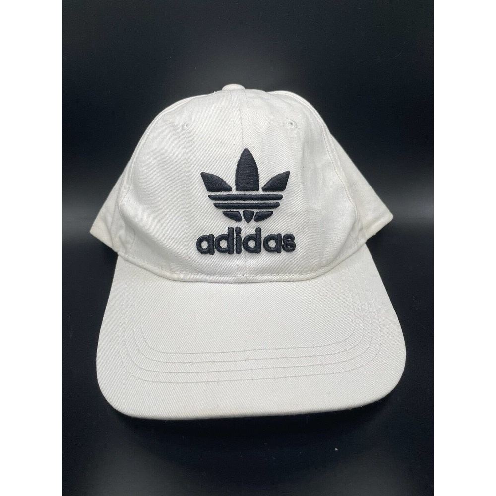 Adidas Hat Cap Strapback White Black Trefoil Logo Spell Out Adjustable Mens - Picture 2 of 5